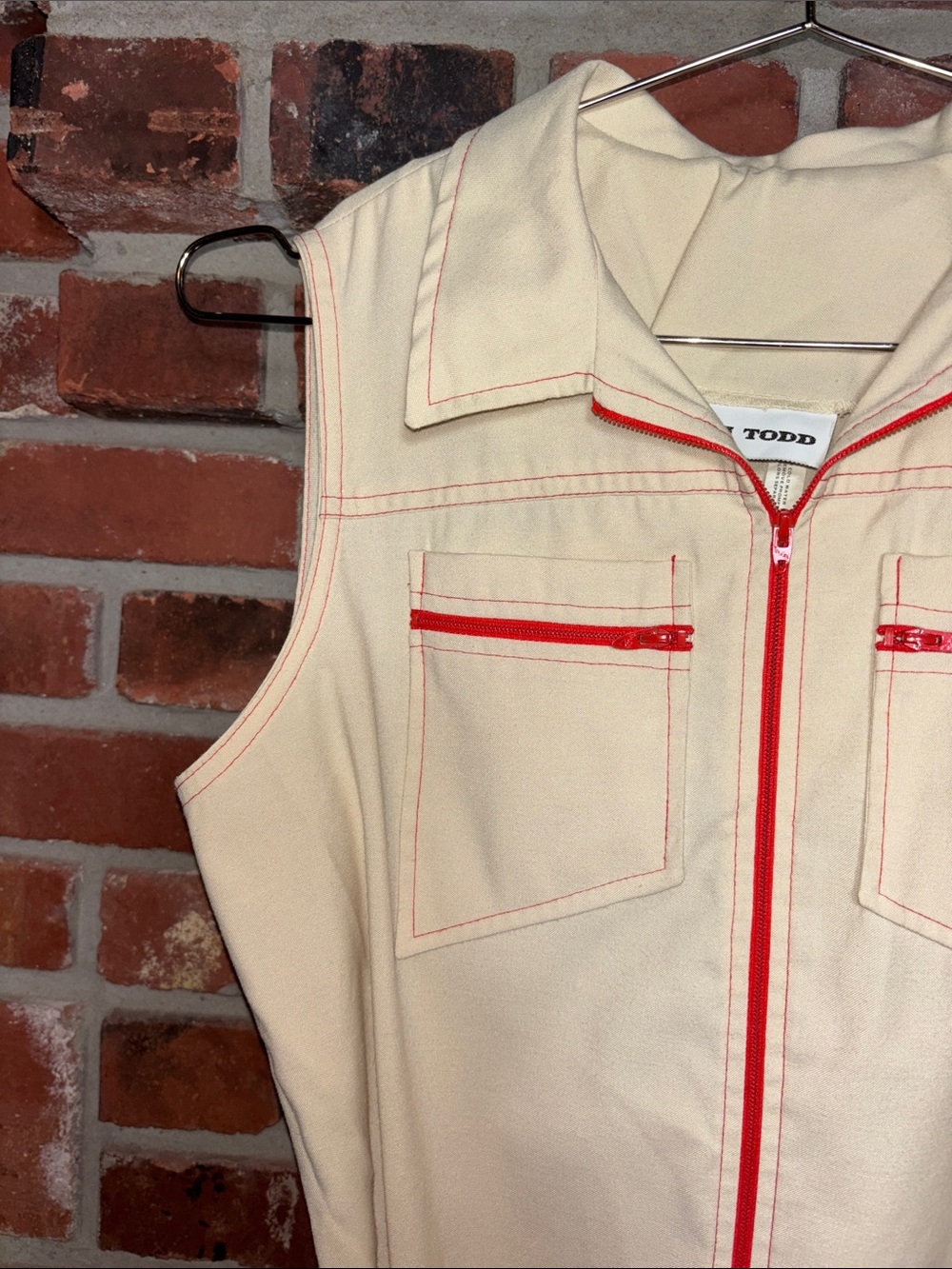 True Vintage Toni Todd 70’s Sleeveless Cream Zip-Front Dress w/ Original Belt 8 - Picture 7 of 9